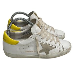 Golden Goose GGDB Super-Star Sneaker White Leather Yellow Heel Grey Star SZ 8